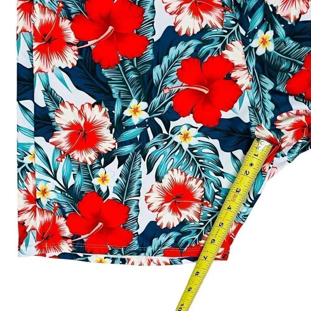 PatPat Swimsuit Men’s Red Green Tropical Hibiscus Trunks Shorts Pull On NWOT